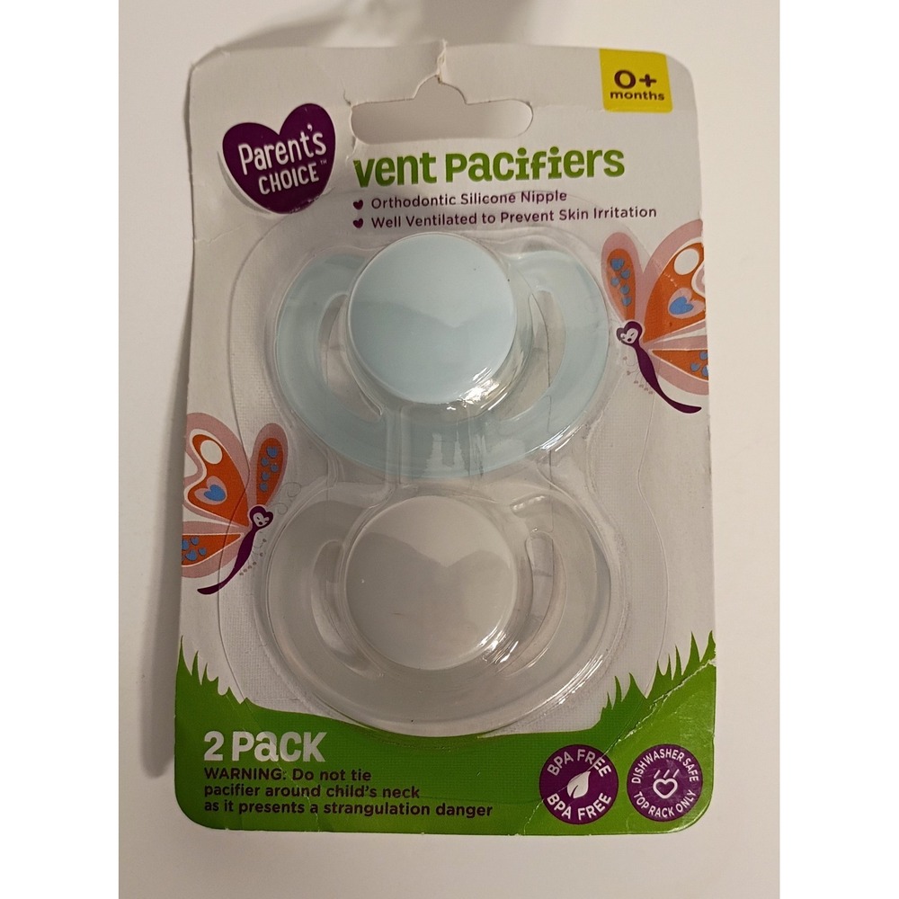 NEW Parent's Choice Vent Pacifier 0+ M Blue Lt Gray Orthodontic Silicone Nipple